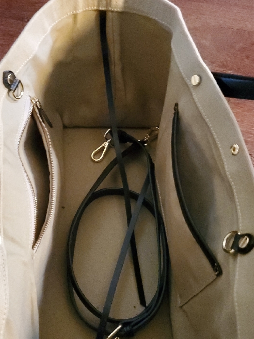 Canvas Shoulder Tote Handbag with Black Handles - Picture 6 of 6